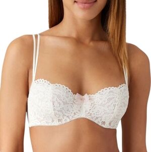 B. Tempt'd 34C Ciao Bella lace white nude bra front bow underwire cup intimate